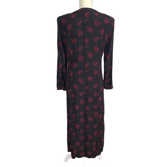 Vintage 90s Black Red Long Sleeve Button Up High Slit Long Top Large - Picture 4 of 10